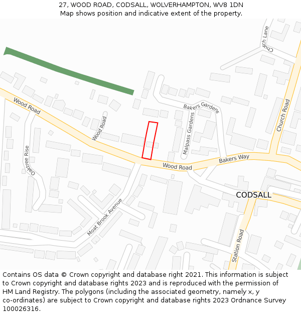 27, WOOD ROAD, CODSALL, WOLVERHAMPTON, WV8 1DN: Location map and indicative extent of plot