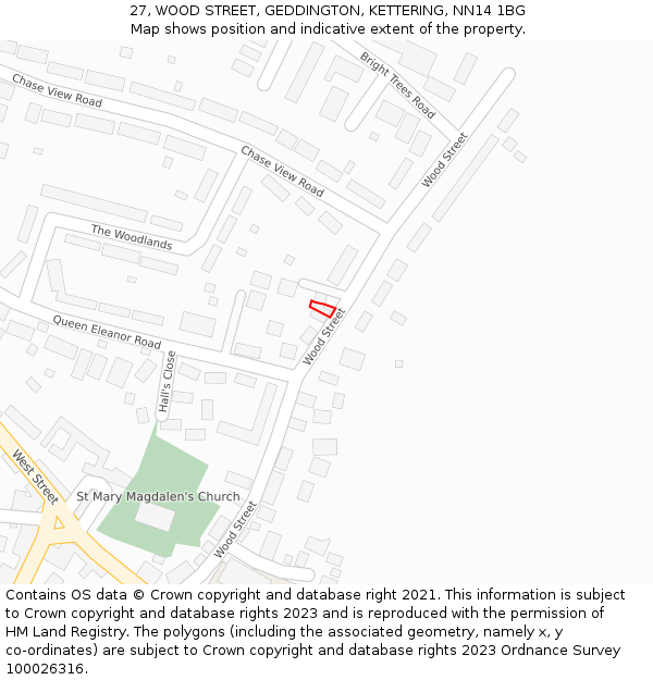 27, WOOD STREET, GEDDINGTON, KETTERING, NN14 1BG: Location map and indicative extent of plot