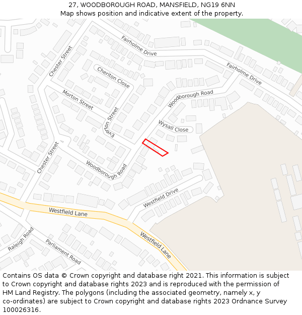 27, WOODBOROUGH ROAD, MANSFIELD, NG19 6NN: Location map and indicative extent of plot