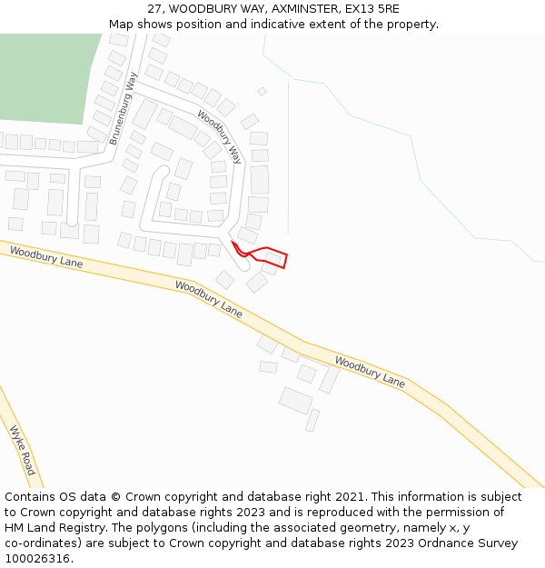 27, WOODBURY WAY, AXMINSTER, EX13 5RE: Location map and indicative extent of plot