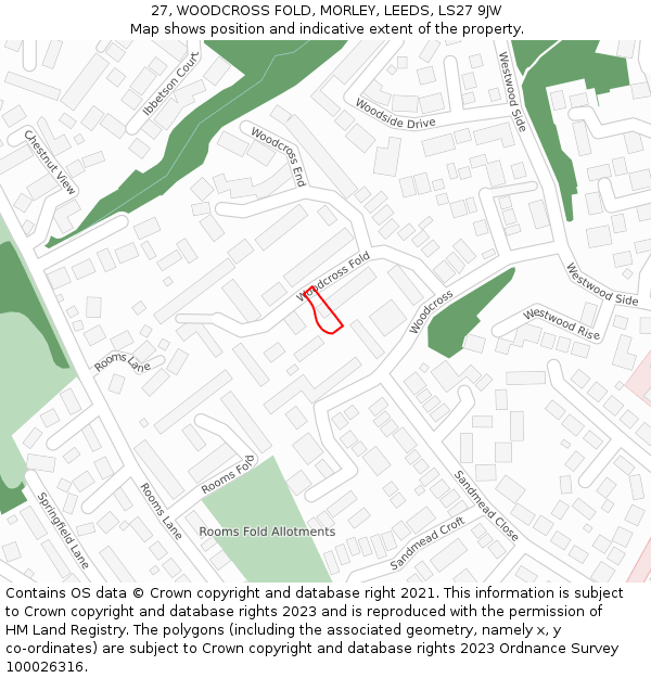 27, WOODCROSS FOLD, MORLEY, LEEDS, LS27 9JW: Location map and indicative extent of plot