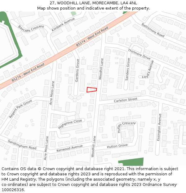 27, WOODHILL LANE, MORECAMBE, LA4 4NL: Location map and indicative extent of plot