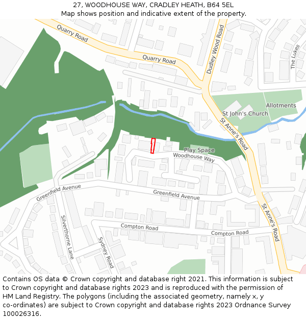 27, WOODHOUSE WAY, CRADLEY HEATH, B64 5EL: Location map and indicative extent of plot