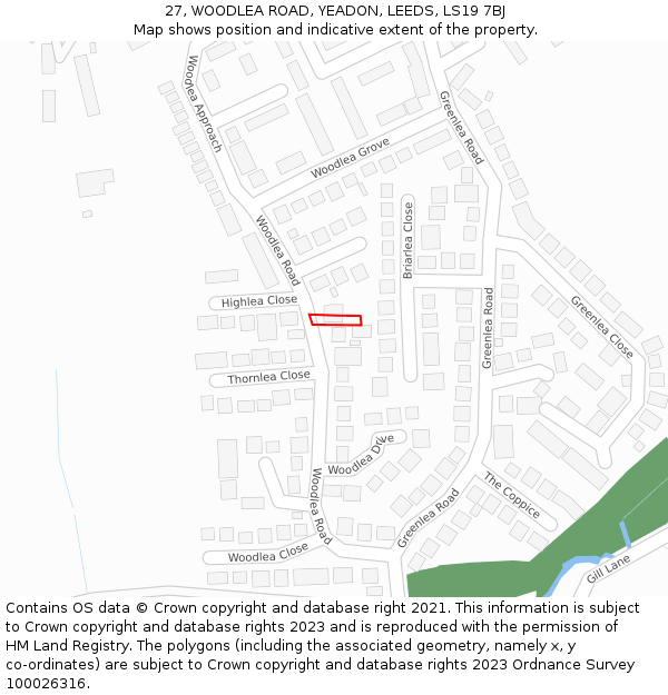 27, WOODLEA ROAD, YEADON, LEEDS, LS19 7BJ: Location map and indicative extent of plot