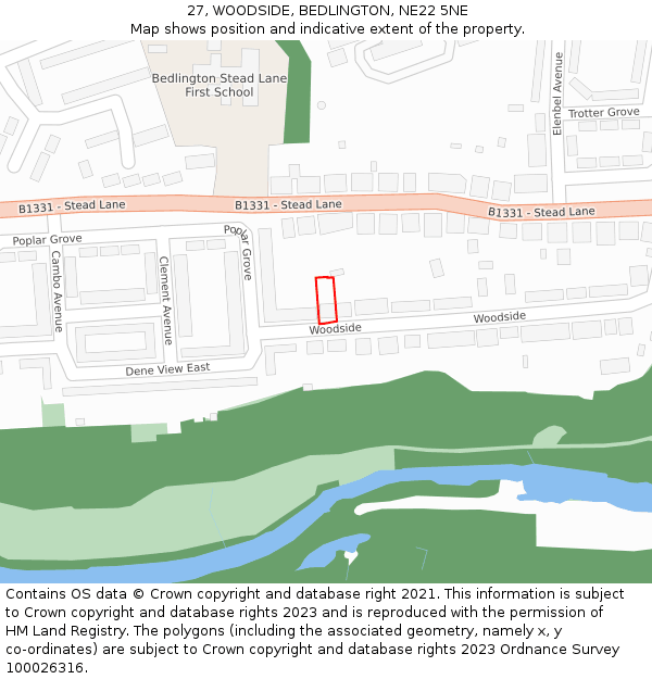 27, WOODSIDE, BEDLINGTON, NE22 5NE: Location map and indicative extent of plot