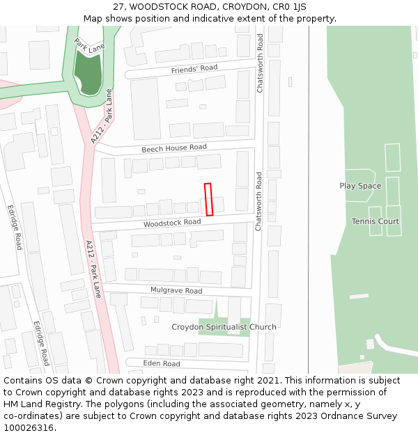 27, WOODSTOCK ROAD, CROYDON, CR0 1JS: Location map and indicative extent of plot