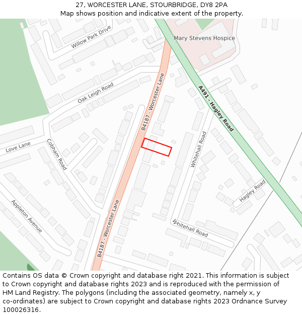 27, WORCESTER LANE, STOURBRIDGE, DY8 2PA: Location map and indicative extent of plot
