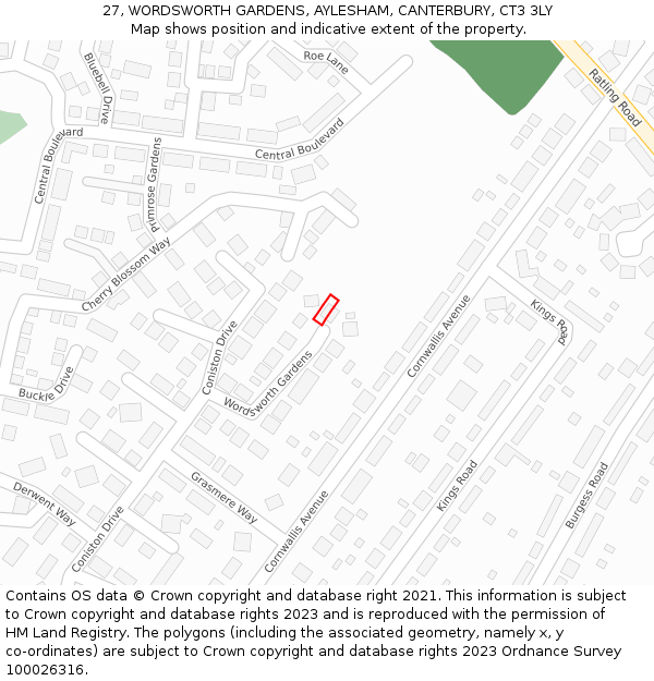 27, WORDSWORTH GARDENS, AYLESHAM, CANTERBURY, CT3 3LY: Location map and indicative extent of plot