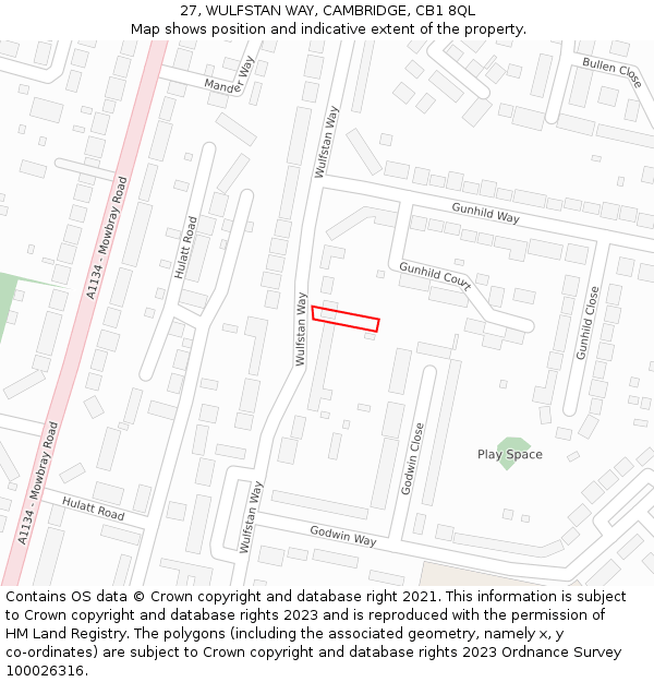 27, WULFSTAN WAY, CAMBRIDGE, CB1 8QL: Location map and indicative extent of plot
