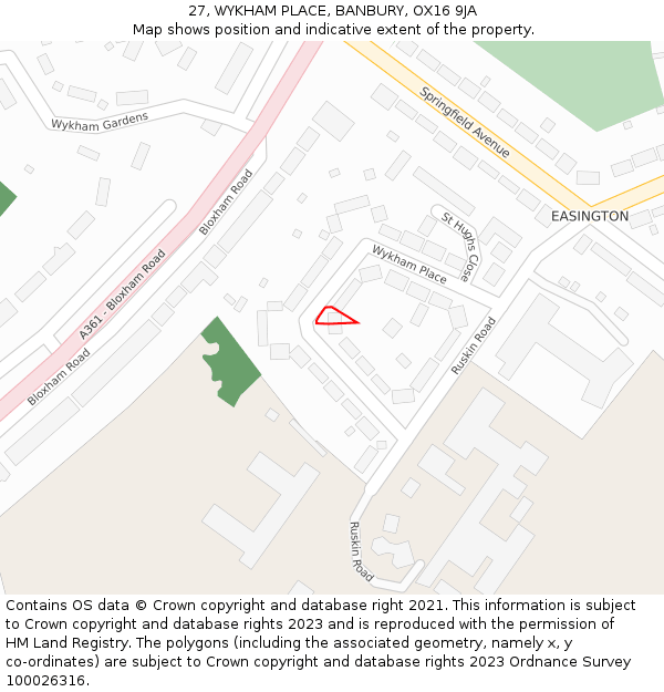 27, WYKHAM PLACE, BANBURY, OX16 9JA: Location map and indicative extent of plot