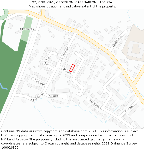 27, Y GRUGAN, GROESLON, CAERNARFON, LL54 7TA: Location map and indicative extent of plot