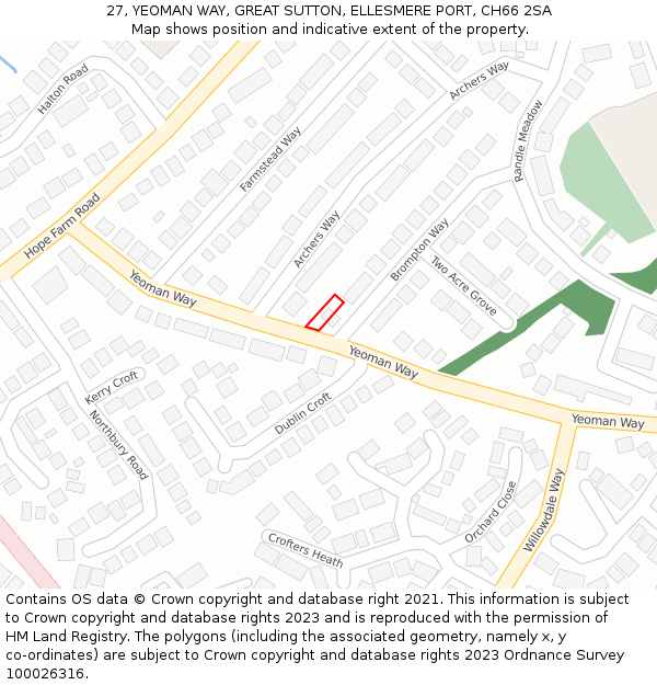 27, YEOMAN WAY, GREAT SUTTON, ELLESMERE PORT, CH66 2SA: Location map and indicative extent of plot