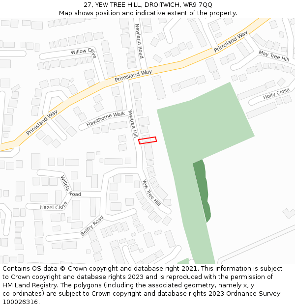 27, YEW TREE HILL, DROITWICH, WR9 7QQ: Location map and indicative extent of plot