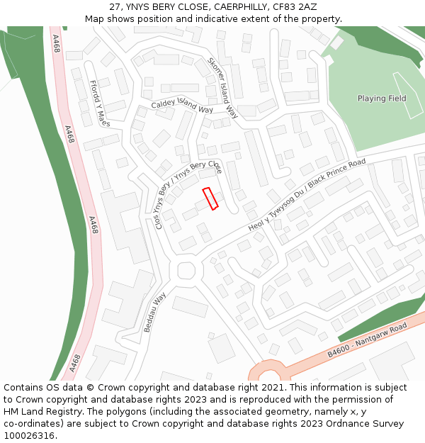 27, YNYS BERY CLOSE, CAERPHILLY, CF83 2AZ: Location map and indicative extent of plot