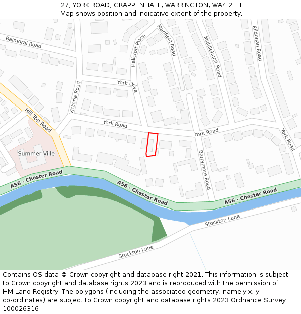 27, YORK ROAD, GRAPPENHALL, WARRINGTON, WA4 2EH: Location map and indicative extent of plot