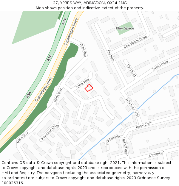 27, YPRES WAY, ABINGDON, OX14 1NG: Location map and indicative extent of plot