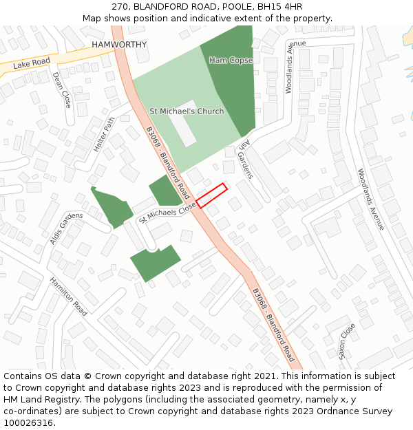 270, BLANDFORD ROAD, POOLE, BH15 4HR: Location map and indicative extent of plot