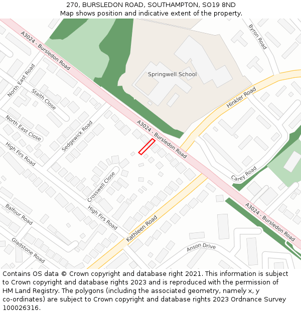 270, BURSLEDON ROAD, SOUTHAMPTON, SO19 8ND: Location map and indicative extent of plot