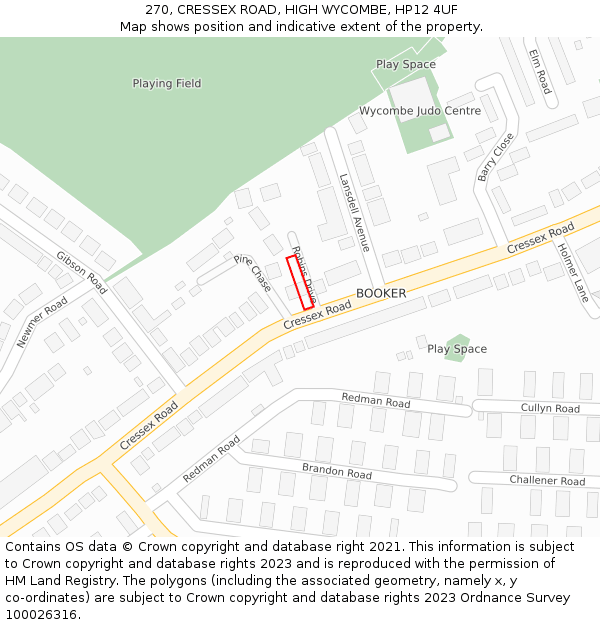 270, CRESSEX ROAD, HIGH WYCOMBE, HP12 4UF: Location map and indicative extent of plot