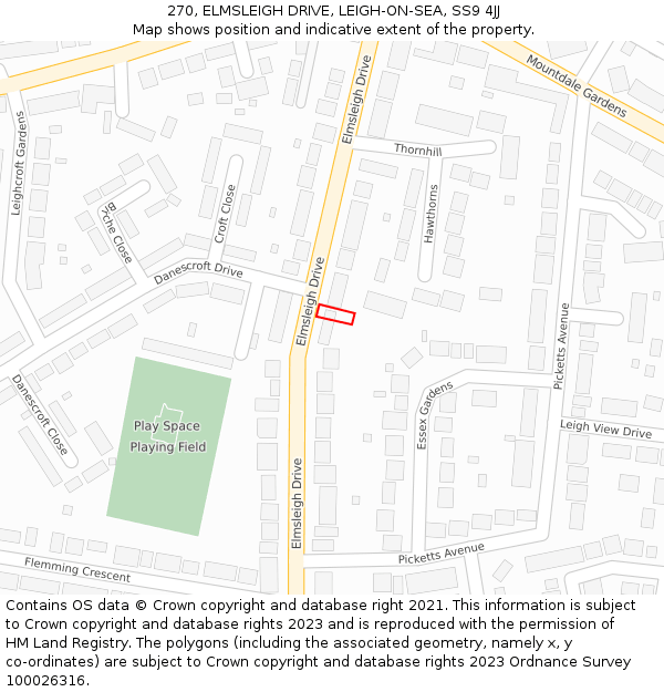 270, ELMSLEIGH DRIVE, LEIGH-ON-SEA, SS9 4JJ: Location map and indicative extent of plot