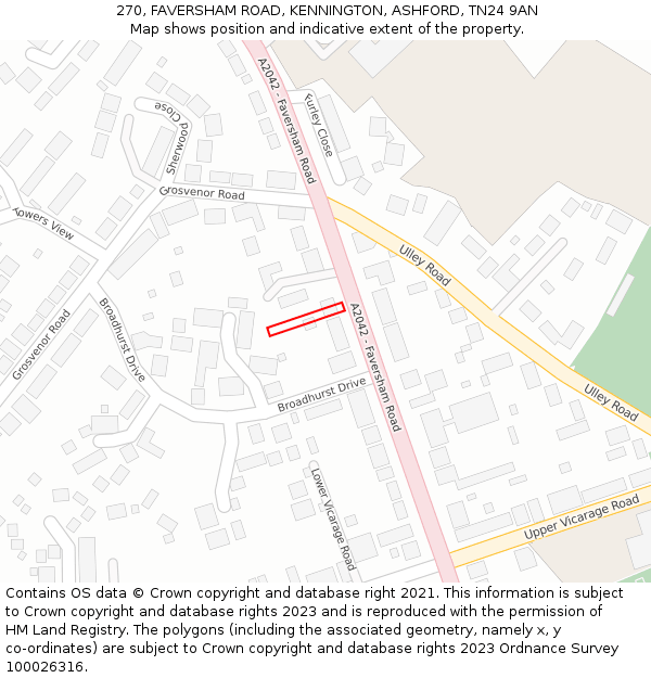 270, FAVERSHAM ROAD, KENNINGTON, ASHFORD, TN24 9AN: Location map and indicative extent of plot