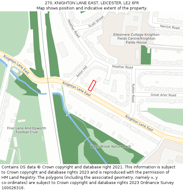 270, KNIGHTON LANE EAST, LEICESTER, LE2 6FR: Location map and indicative extent of plot