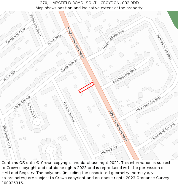 270, LIMPSFIELD ROAD, SOUTH CROYDON, CR2 9DD: Location map and indicative extent of plot