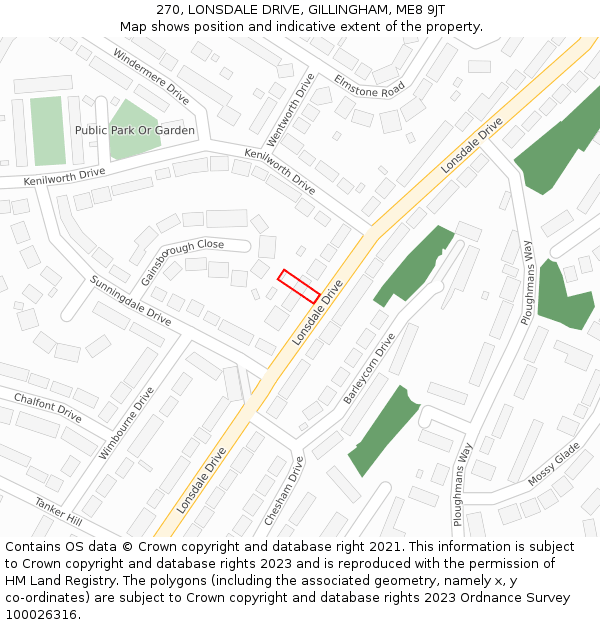 270, LONSDALE DRIVE, GILLINGHAM, ME8 9JT: Location map and indicative extent of plot