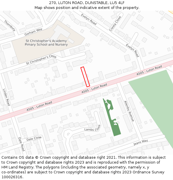 270, LUTON ROAD, DUNSTABLE, LU5 4LF: Location map and indicative extent of plot