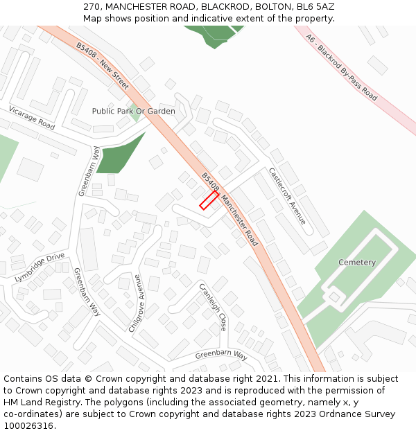 270, MANCHESTER ROAD, BLACKROD, BOLTON, BL6 5AZ: Location map and indicative extent of plot