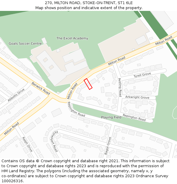 270, MILTON ROAD, STOKE-ON-TRENT, ST1 6LE: Location map and indicative extent of plot