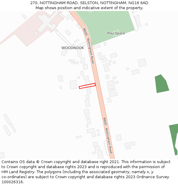 270, NOTTINGHAM ROAD, SELSTON, NOTTINGHAM, NG16 6AD: Location map and indicative extent of plot