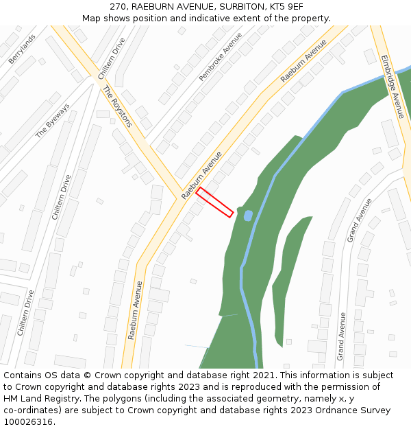 270, RAEBURN AVENUE, SURBITON, KT5 9EF: Location map and indicative extent of plot