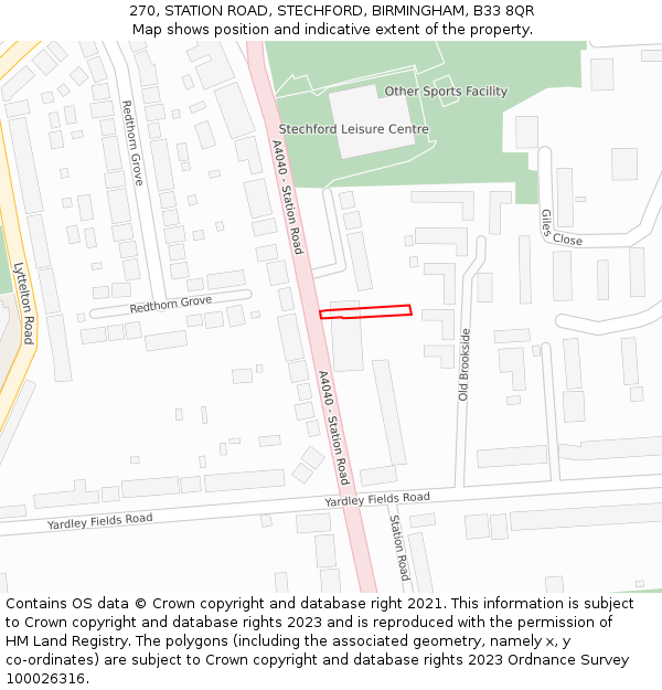 270, STATION ROAD, STECHFORD, BIRMINGHAM, B33 8QR: Location map and indicative extent of plot