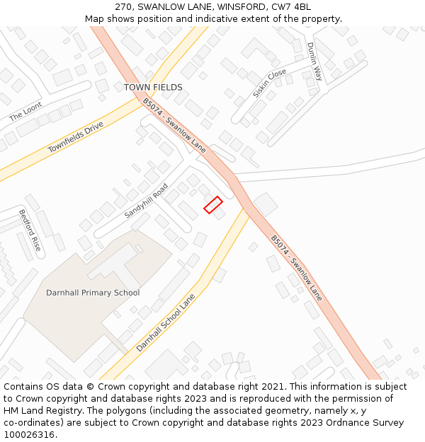 270, SWANLOW LANE, WINSFORD, CW7 4BL: Location map and indicative extent of plot