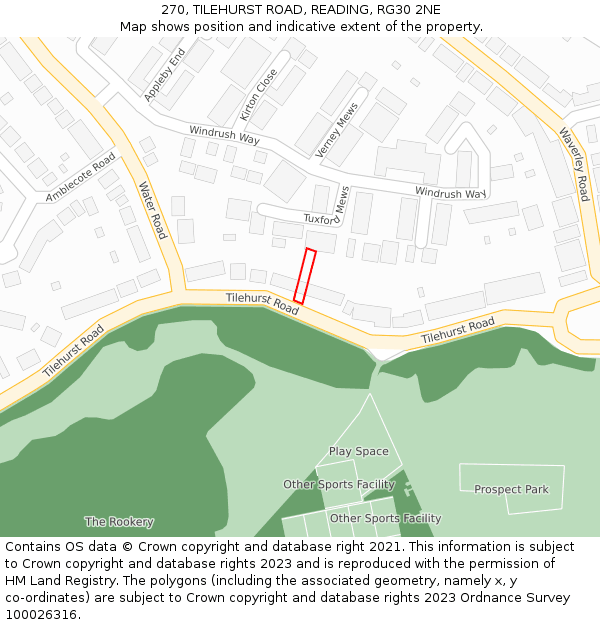 270, TILEHURST ROAD, READING, RG30 2NE: Location map and indicative extent of plot