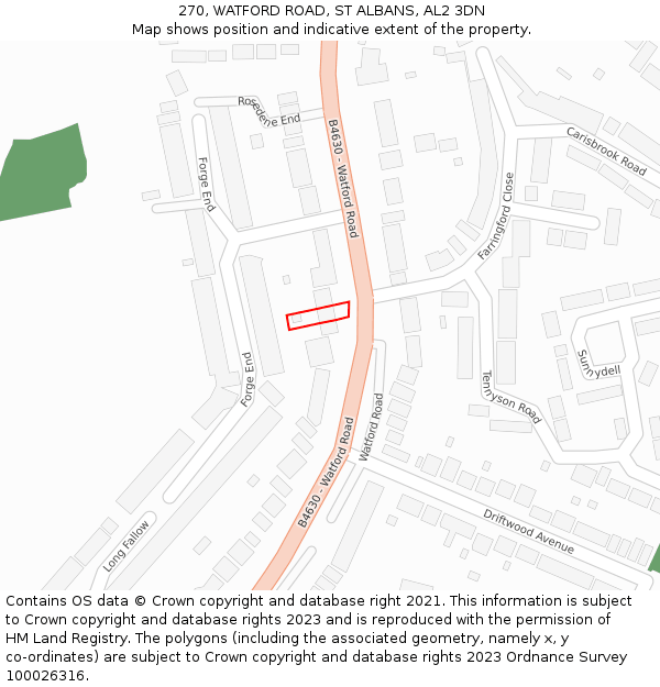 270, WATFORD ROAD, ST ALBANS, AL2 3DN: Location map and indicative extent of plot