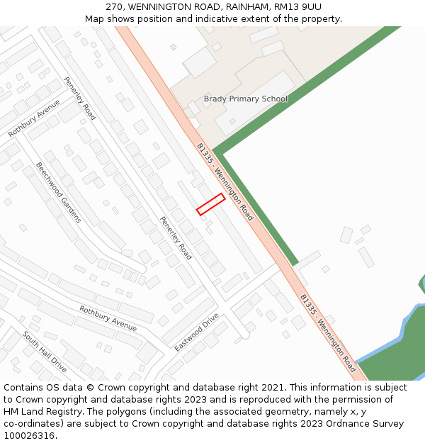 270, WENNINGTON ROAD, RAINHAM, RM13 9UU: Location map and indicative extent of plot