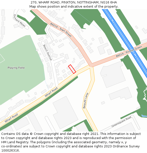 270, WHARF ROAD, PINXTON, NOTTINGHAM, NG16 6HA: Location map and indicative extent of plot