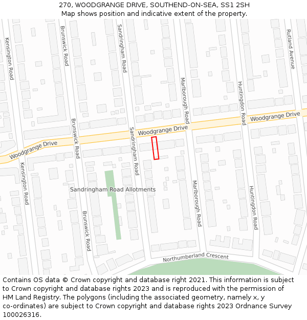 270, WOODGRANGE DRIVE, SOUTHEND-ON-SEA, SS1 2SH: Location map and indicative extent of plot