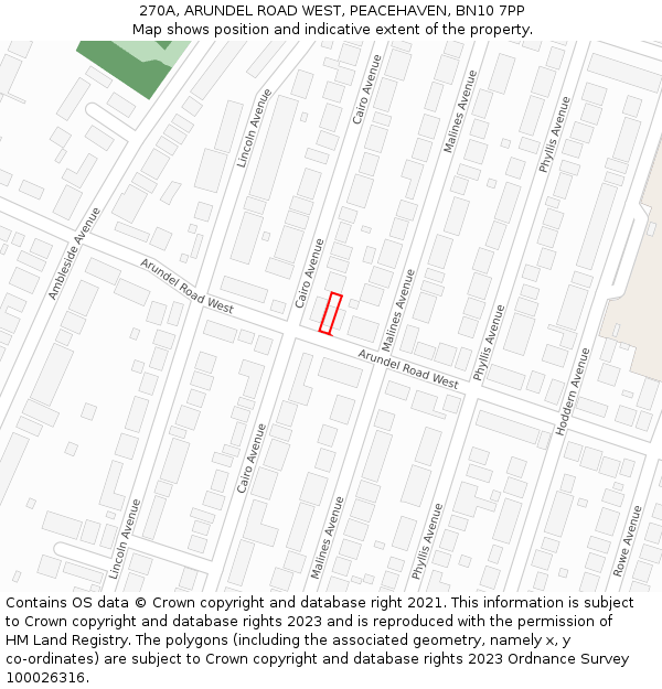 270A, ARUNDEL ROAD WEST, PEACEHAVEN, BN10 7PP: Location map and indicative extent of plot