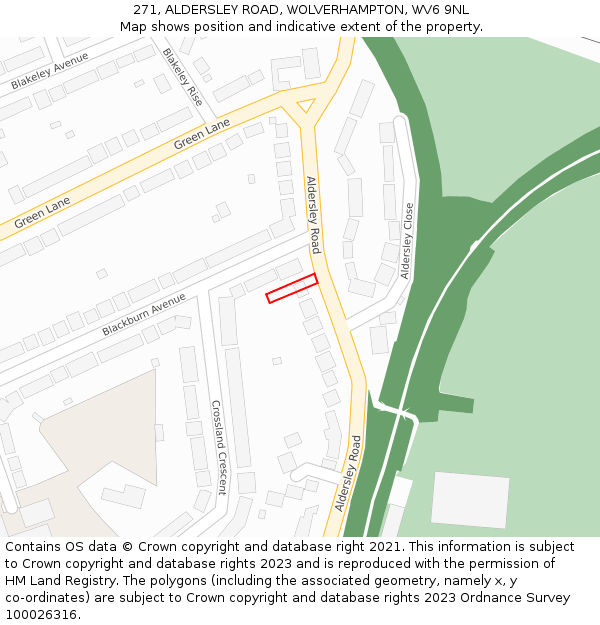 271, ALDERSLEY ROAD, WOLVERHAMPTON, WV6 9NL: Location map and indicative extent of plot