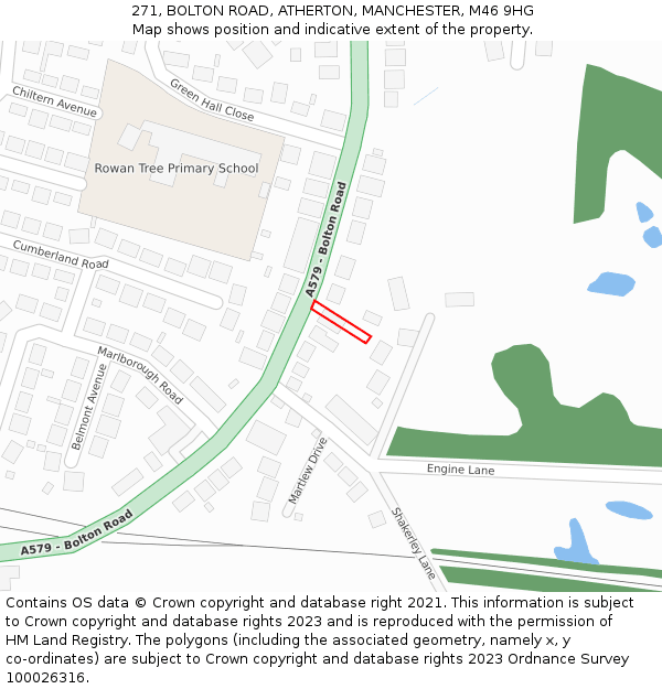 271, BOLTON ROAD, ATHERTON, MANCHESTER, M46 9HG: Location map and indicative extent of plot