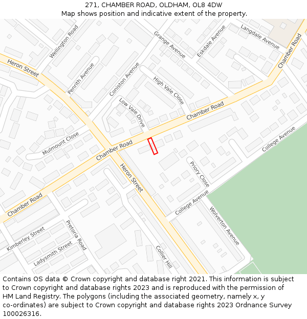 271, CHAMBER ROAD, OLDHAM, OL8 4DW: Location map and indicative extent of plot