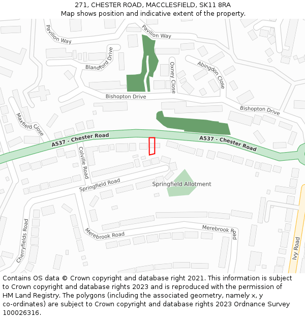 271, CHESTER ROAD, MACCLESFIELD, SK11 8RA: Location map and indicative extent of plot