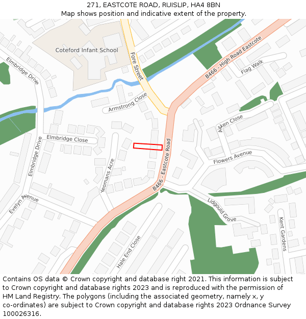 271, EASTCOTE ROAD, RUISLIP, HA4 8BN: Location map and indicative extent of plot