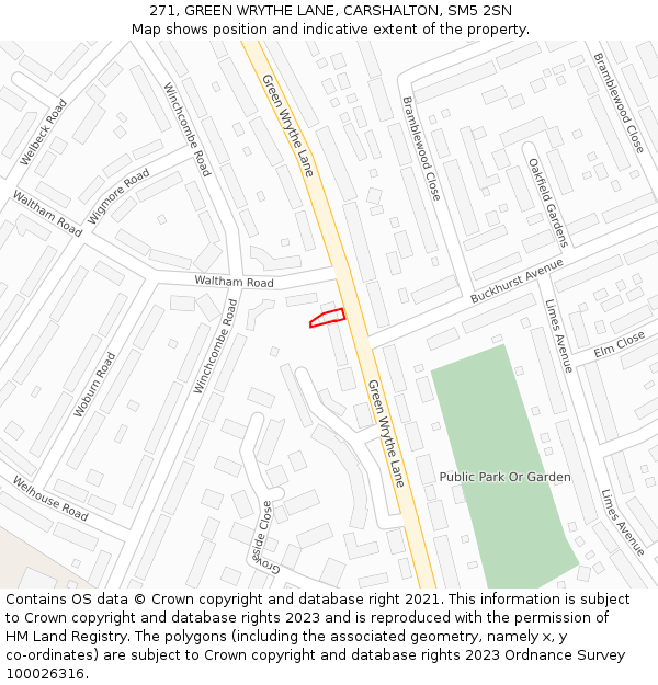 271, GREEN WRYTHE LANE, CARSHALTON, SM5 2SN: Location map and indicative extent of plot