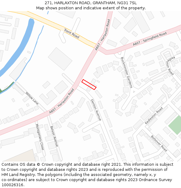 271, HARLAXTON ROAD, GRANTHAM, NG31 7SL: Location map and indicative extent of plot