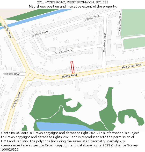 271, HYDES ROAD, WEST BROMWICH, B71 2EE: Location map and indicative extent of plot