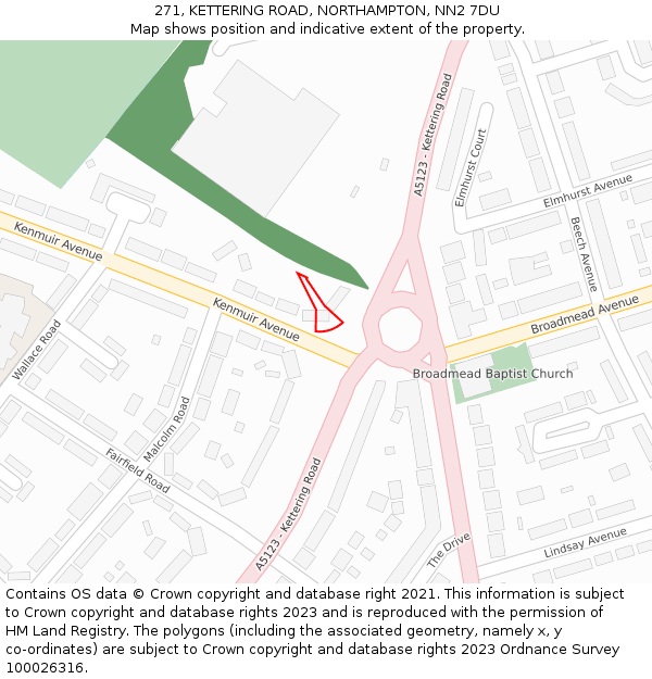 271, KETTERING ROAD, NORTHAMPTON, NN2 7DU: Location map and indicative extent of plot